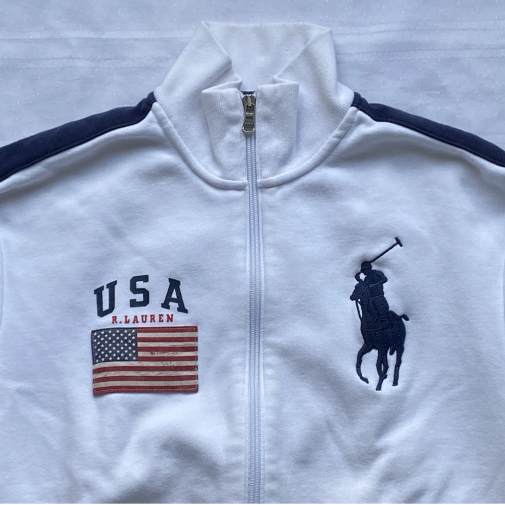 Polo Ralph Lauren Track Jacket USA Flag Pony White Youth Size S/P